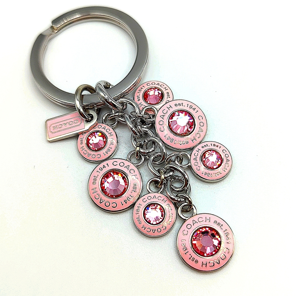 Rare Stunning Coach Pink Enamel & Crystal Dangle Keychain Authentic NWOT